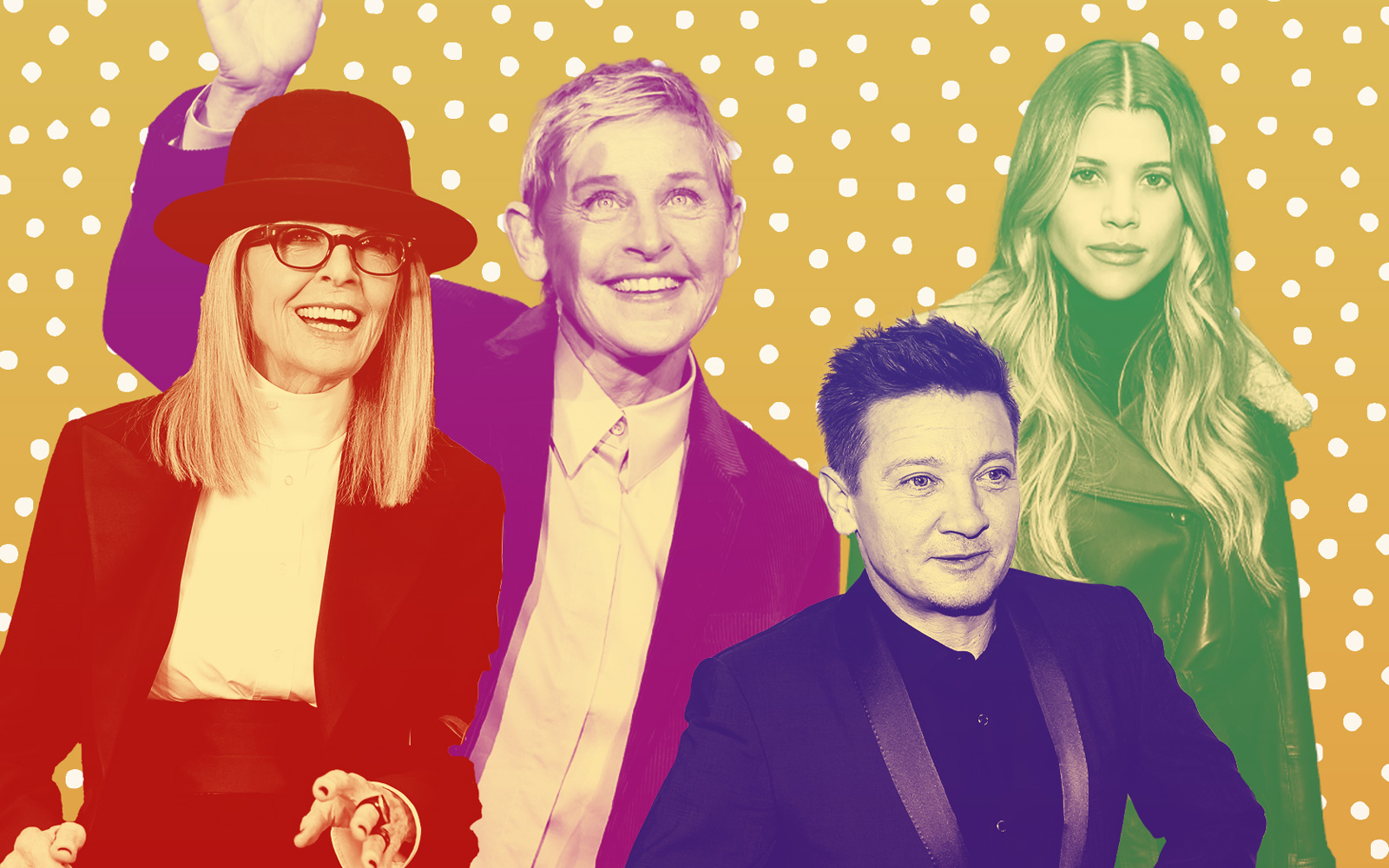 From left: Diane Keaton, Ellen DeGeneres, Jeremy Renner and Sofia Richie