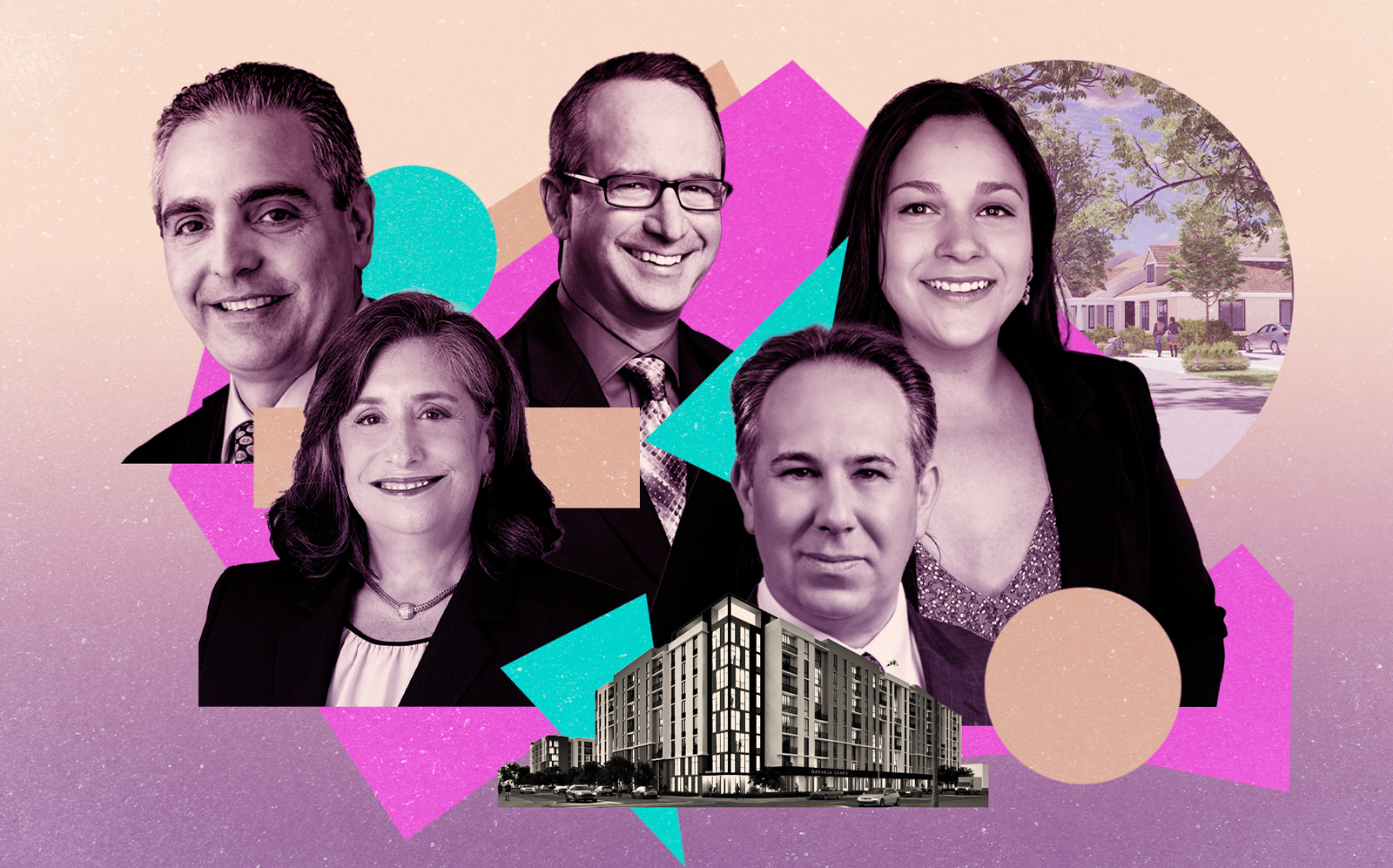 Clockwise from top left: Related Urban’s Albert Milov, Pinnacle Housing’s Tim Wheat, Housing Trust Group’s Dilia, Government Law Group’s Keith Poliakoffv Taborav and Holland & Knight’s Debbie Orshefsky