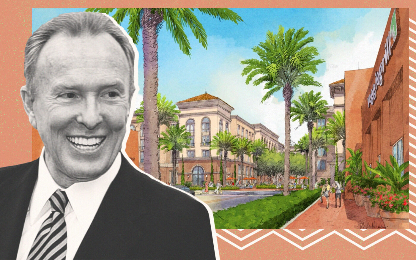 Irvine Company's Donald Bren with rendering of 2961 El Camino Real