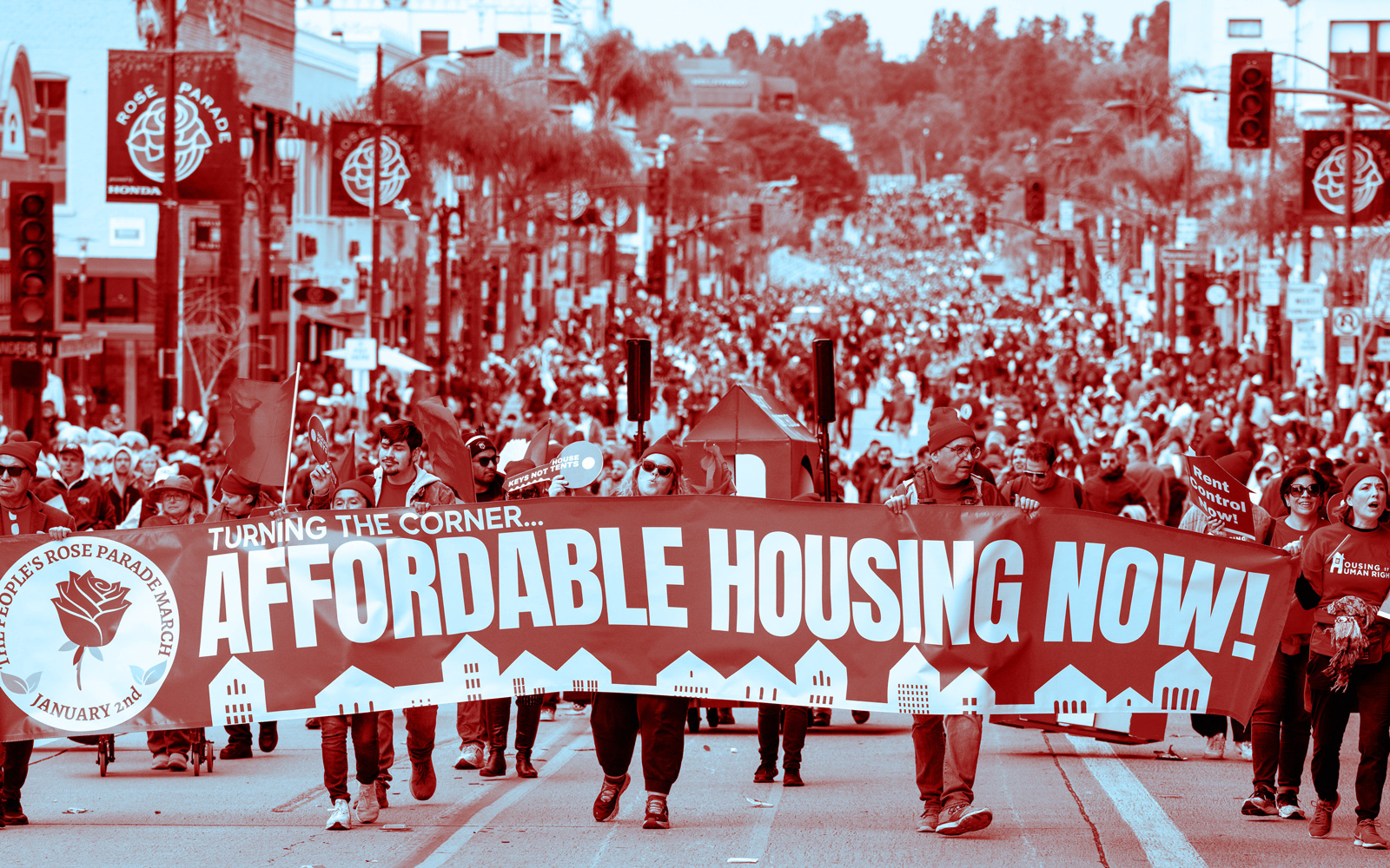 Affordable housing and rent control protests in Pasedena in January 2023