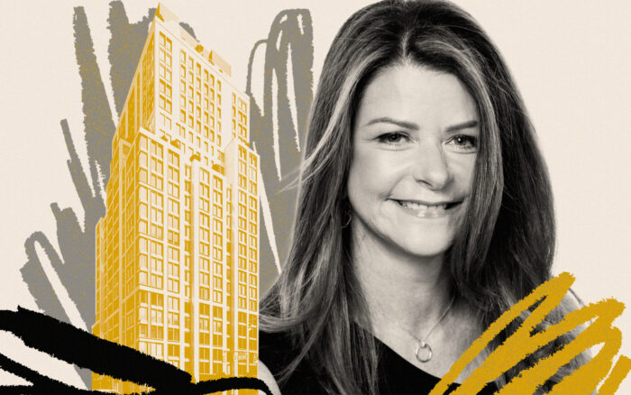 MAG Partners' MaryAnne Gilmartin with rendering of 300 East 50th Street