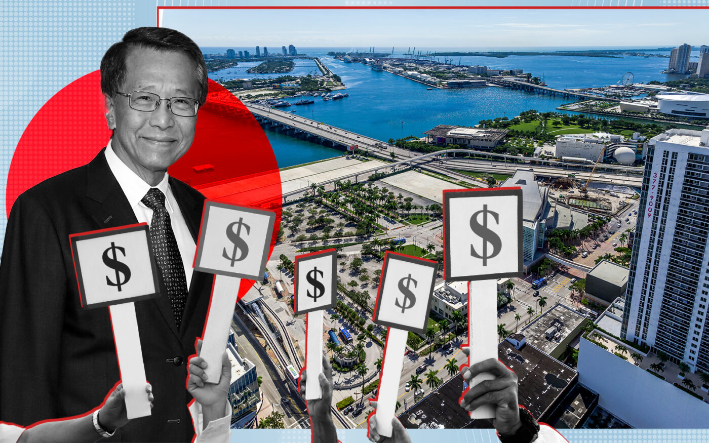 Genting CEO Lim Kok Thay and the downtown Miami site at 1431 North Bayshore Drive in downtown Miami’s Arts & Entertainment District with bidding hands