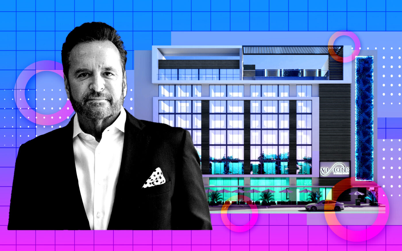 Urban Network Capital Group’s Robert Thorne with a rendering of Visions at Brickell Station