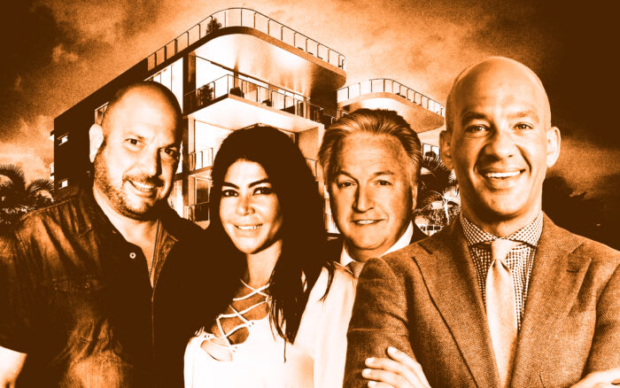 From left: Rob LaScala and Alicia DiMichele-LaScala; James Craigie; John Gomes; with a rendering of the project (Getty, Douglas Elliman, Facebook/Scarpetta Philadelphia, Newell Brands)