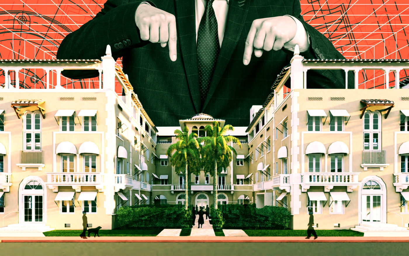 A photo illustration including a rendering of Riviera Plaza at 337 20th Street in Miami Beach (Getty, Shulman & Associates)