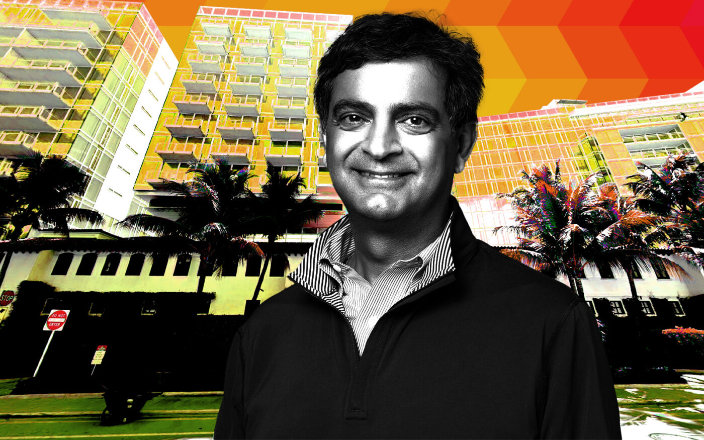 WeWork CEO Sandeep Mathrani and the Sruf Club Four Seasons at 9001 Collins Avenue (Getty, WeWork, Google Maps)