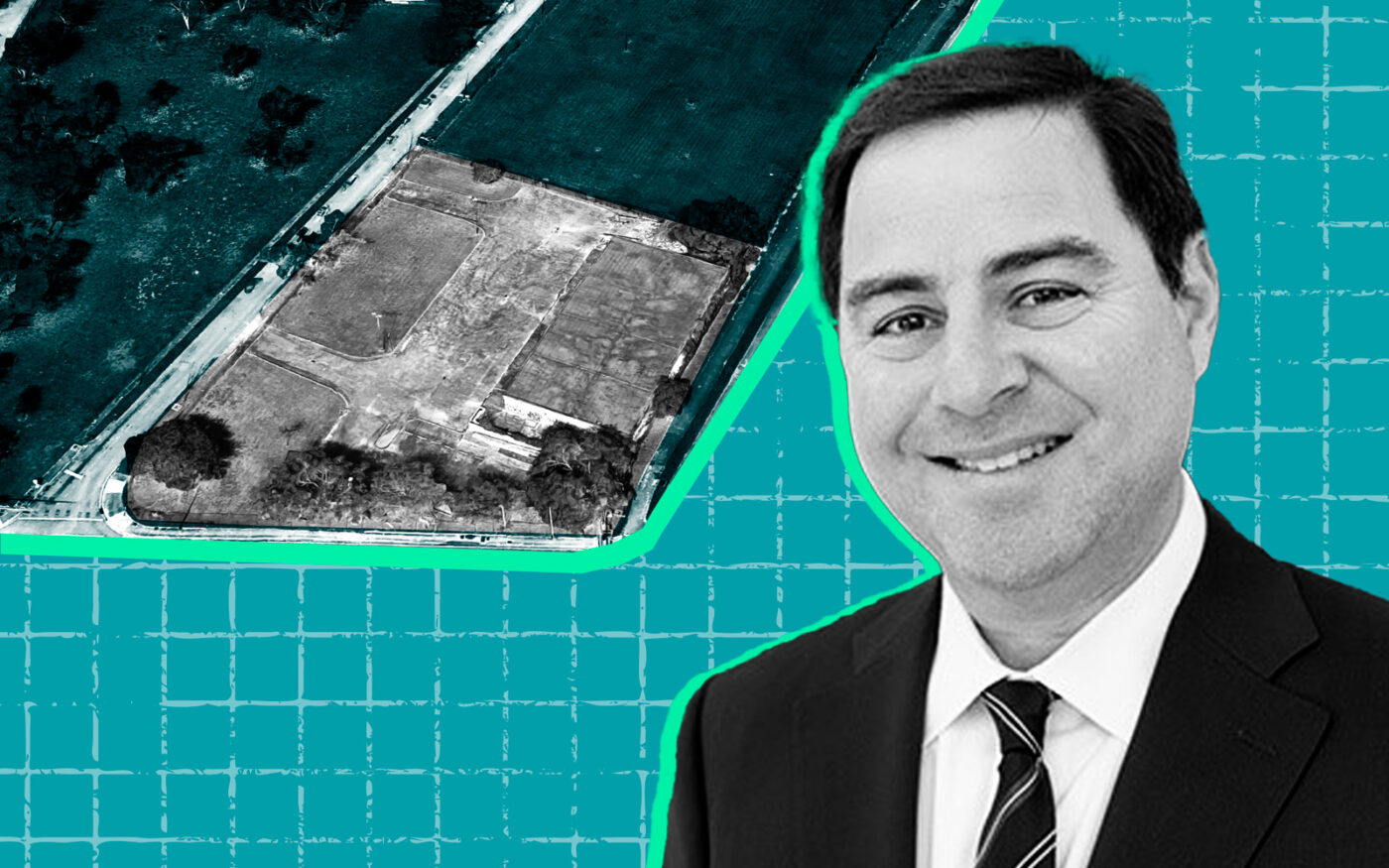 Atlantic Pacific Companies’ Howard Cohen and an aerial of development site at 10235 Southwest 186th Street