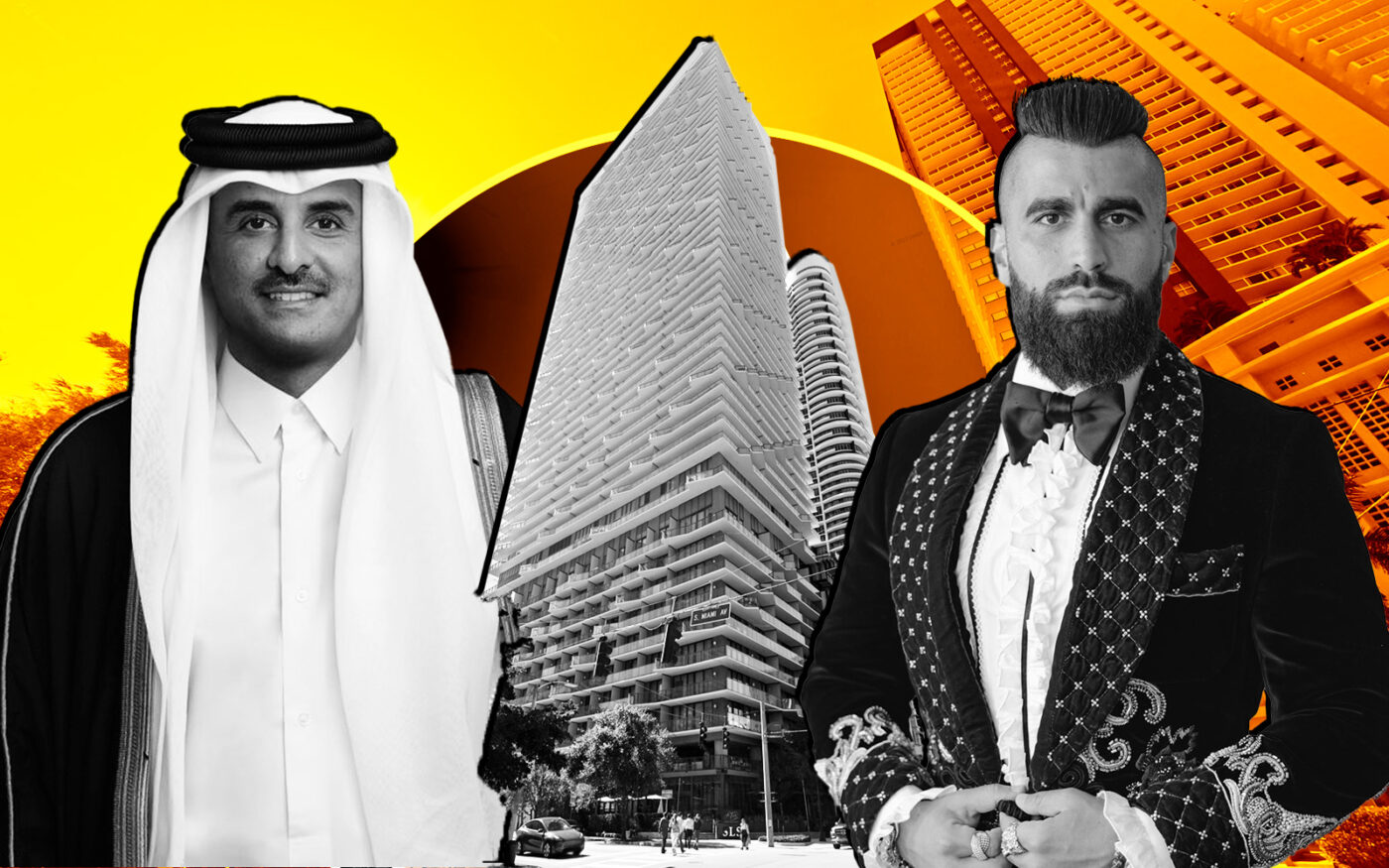 Qatar’s Sheikh Tamim bin Hamad Al Thani and Black Lion Investment's Robert Rivani with the SLS Brickell Miami at 1300 South Miami Avenue