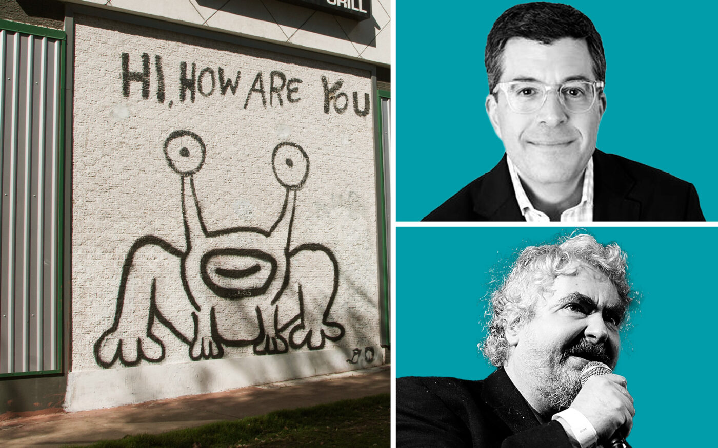 Daniel Johnston’s “Hi, How Are You” mural with American Campus Communities CEO Rob Palleschi and Daniel Johnston