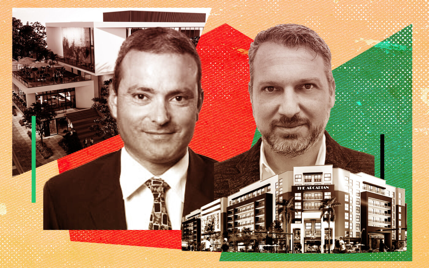 Fuse Group Investment Companies' Shimon Elkabetz and Eyal Peretz with a rendering of 909 Sistrunk Boulevard and The Arcadian