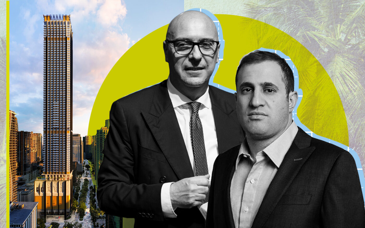 Alfonso Dolce and JDS Development's Michael Stern with a rendering of 888 Brickell