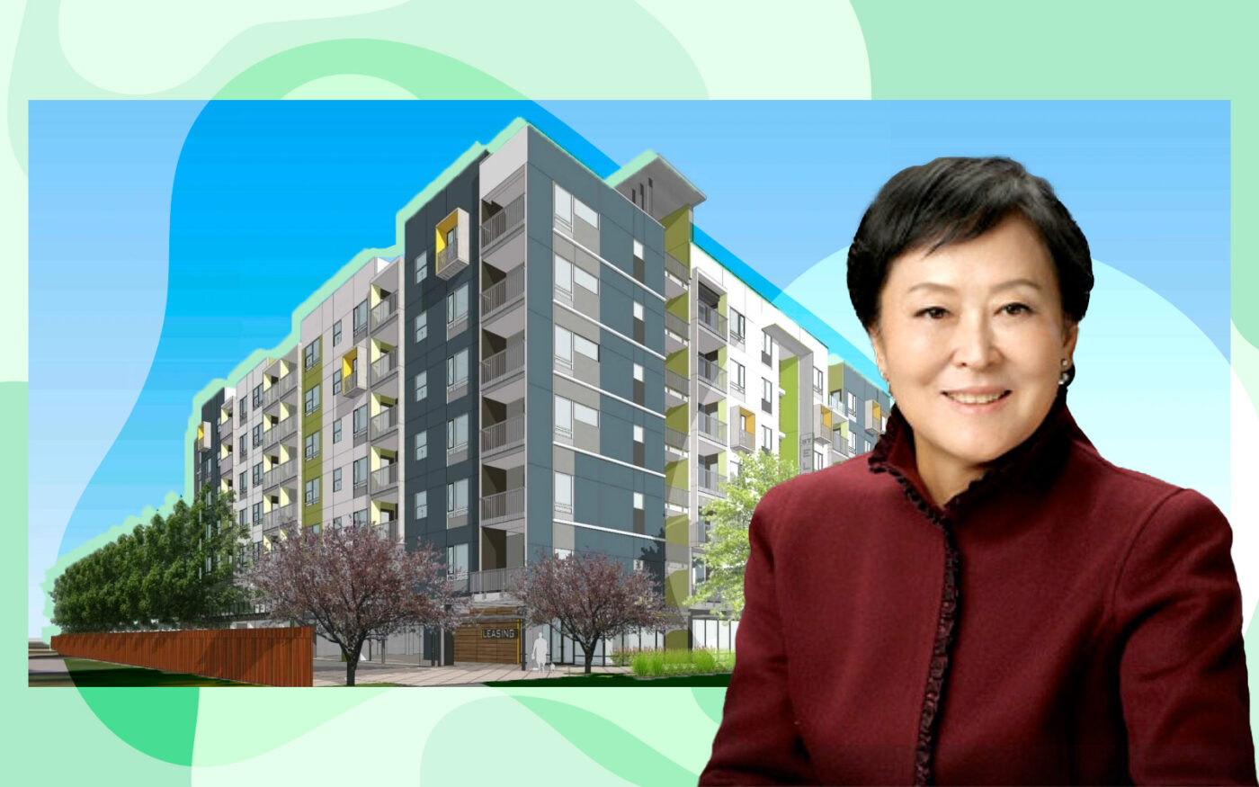 KCR Development's Annie M.H. Chan with a rendering of 1050 St. Elizabeth Drive in San Jose