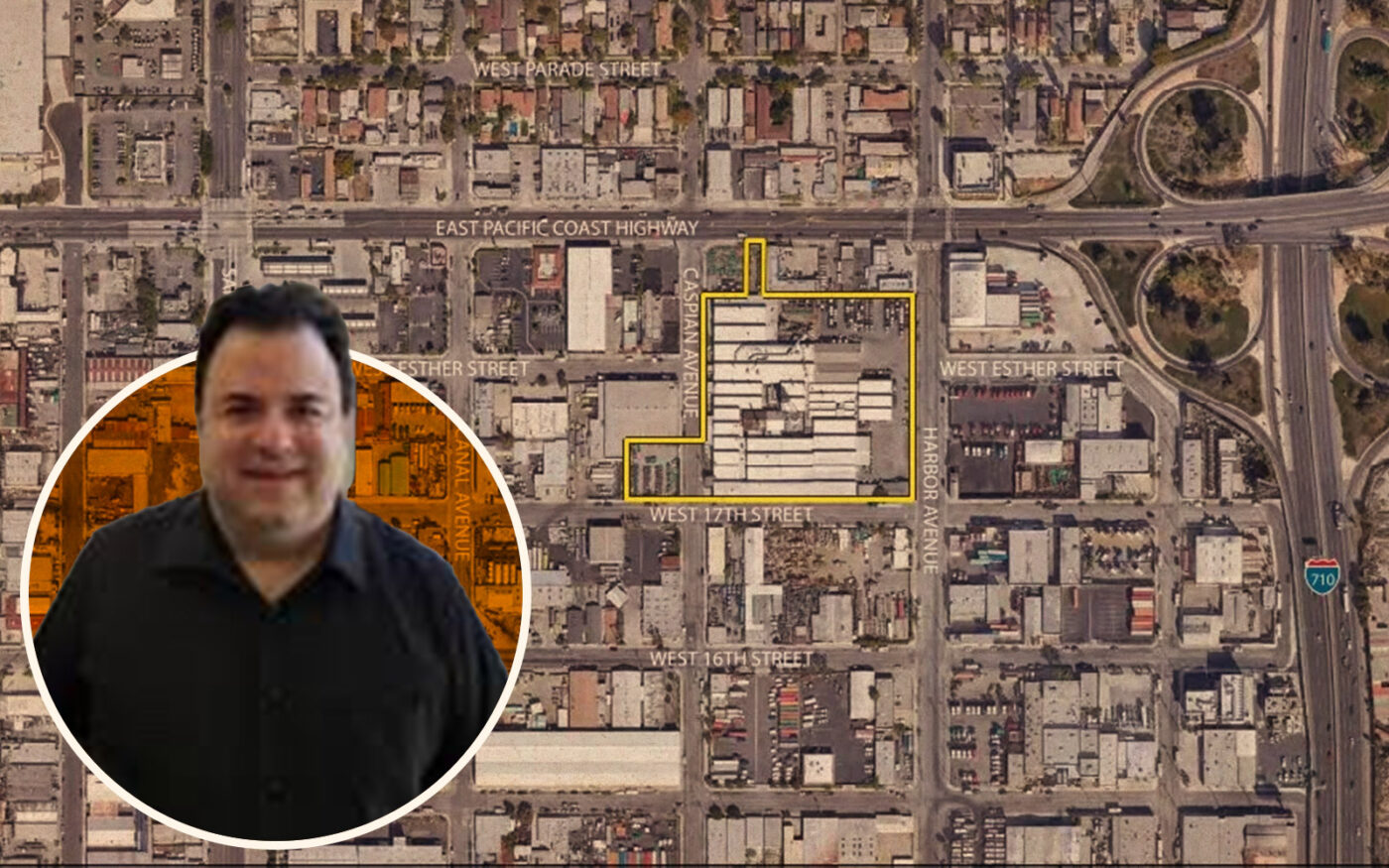 Cargomatic's Richard Gerstein; property on Caspian Avenue and West 12th Street here (City of Long Beach, Getty, Linkedin)