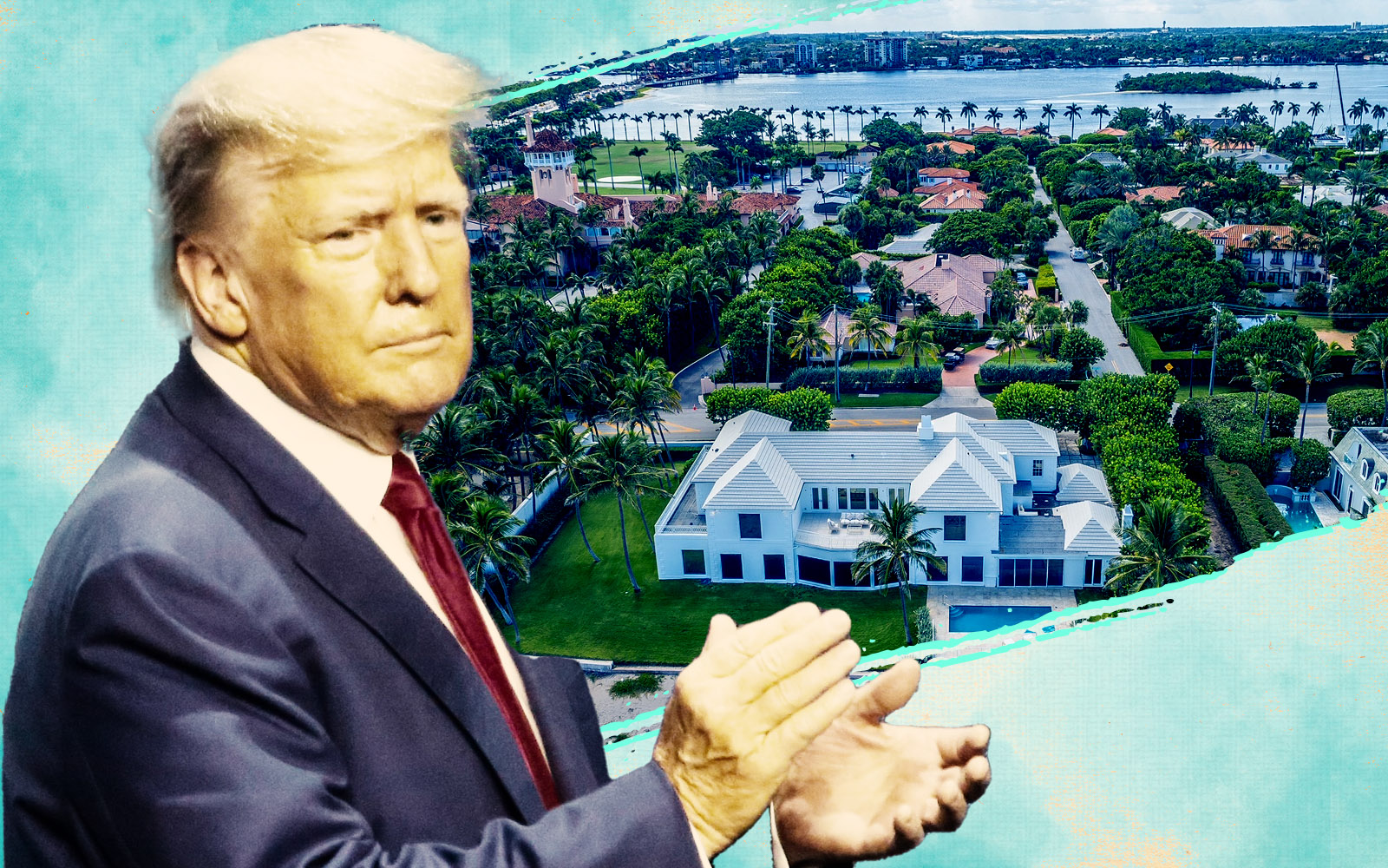 Donald Trump and photo of property at 1125 South Ocean Boulevard in Palm Beach (Roberto Dangond, Getty)