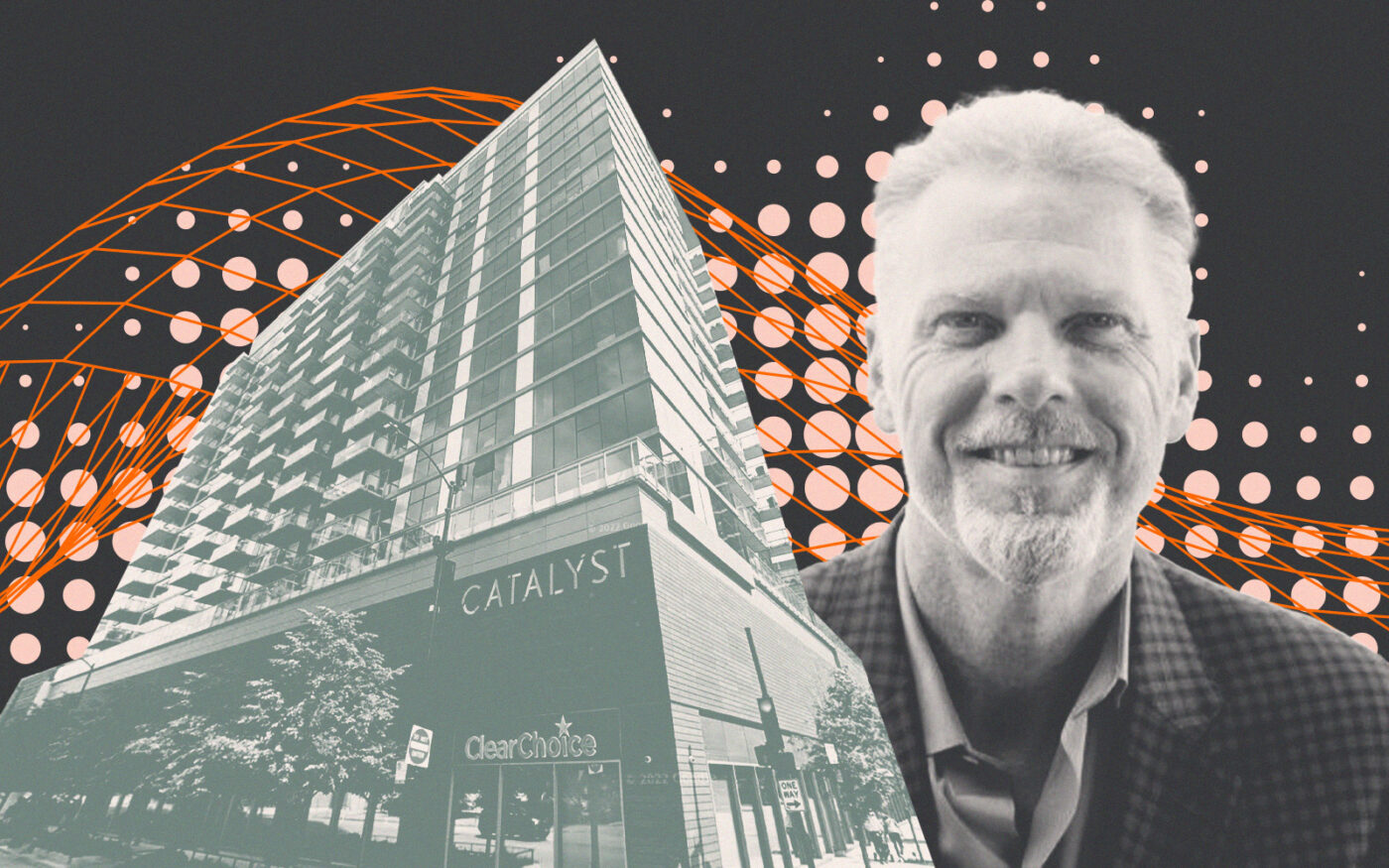 Marquette's Darren Sloniger with the Catalyst building (LinkedIn, Google Maps, Getty)