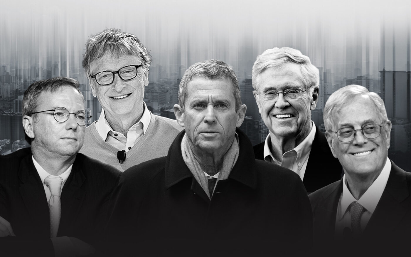 From left: Eric Schmidt, Bill Gates, Beny Steinmetz, and Charles and David Koch