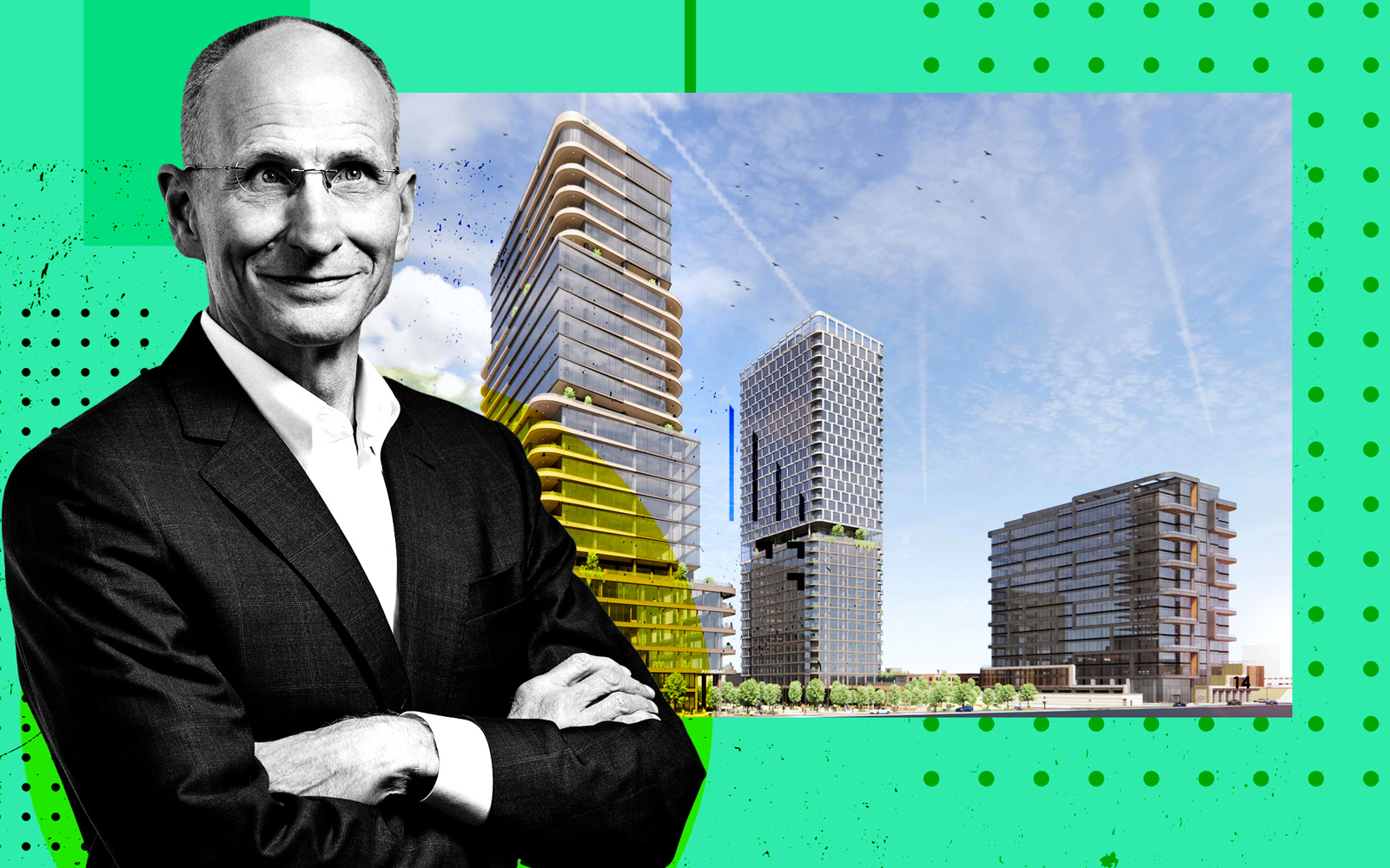 High Street CEO Bob Sulentic and a rendering of Carroll Street apartments