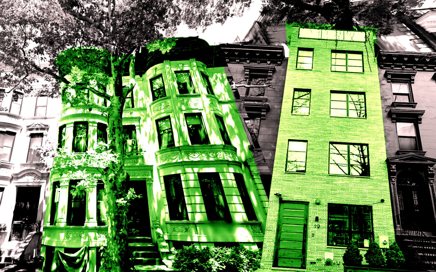 A photo illustration of 625 2nd Street (left) and 19 Saint Felix Street (right) in Brooklyn (Getty, Google Maps)