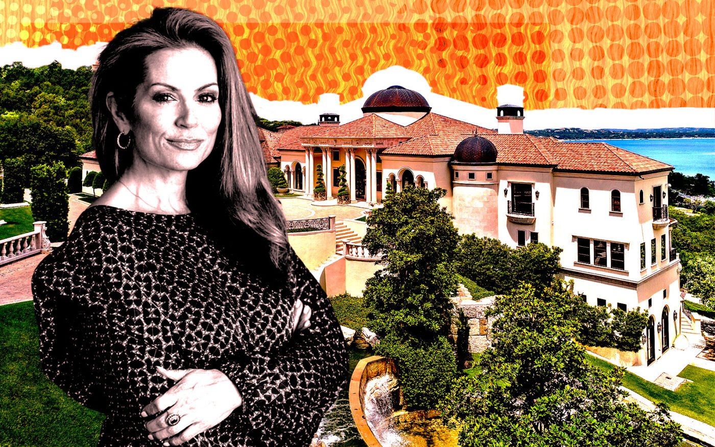 A photo illustration of Compass' Monica Fabbio and 12400 Cedar Street in Austin (Getty, The Fab Property Group)