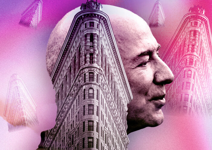 Photo illustration of the Flatiron Building and Jeff Bezos