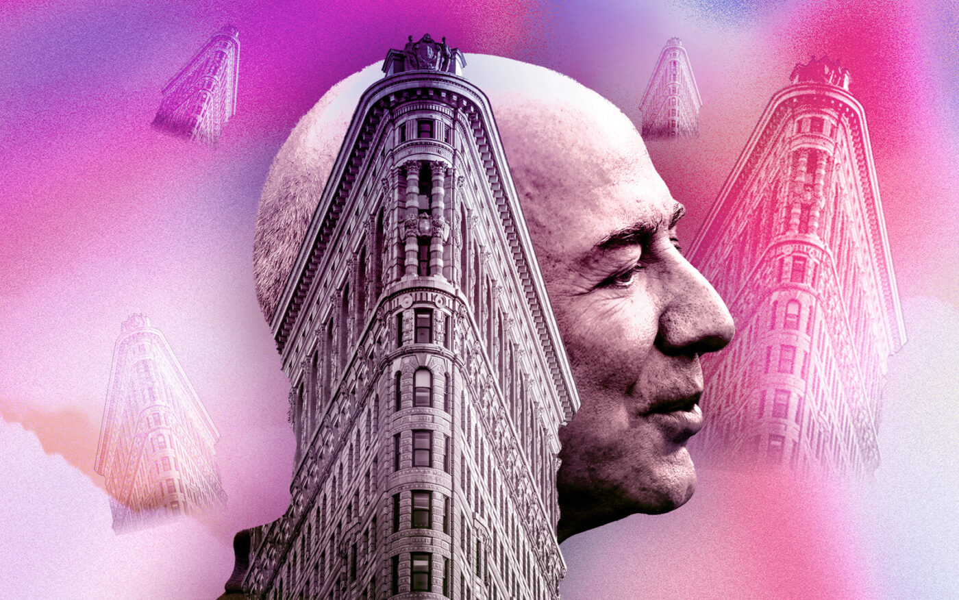 Photo illustration of the Flatiron Building and Jeff Bezos