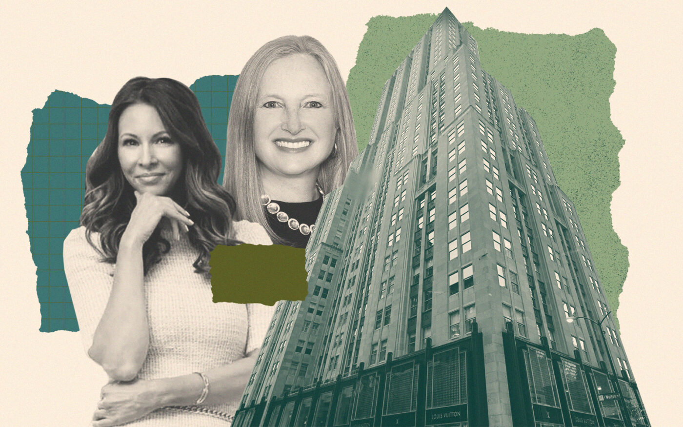 @properties' Carrie McCormick and Engel and Volkers' Jennifer Ames with the Palmolive Building