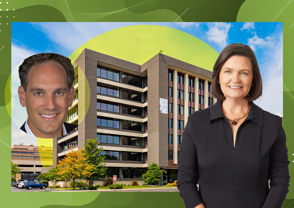 Feldco CEO Doug Cook and 6300 N. River Road with Farpoint's Regina Stilp