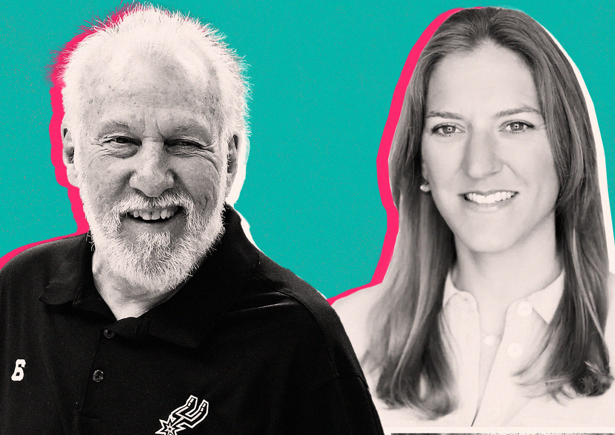 Spurs manager Gregg Popovich and Sotheby's agent Katie Tottenham
