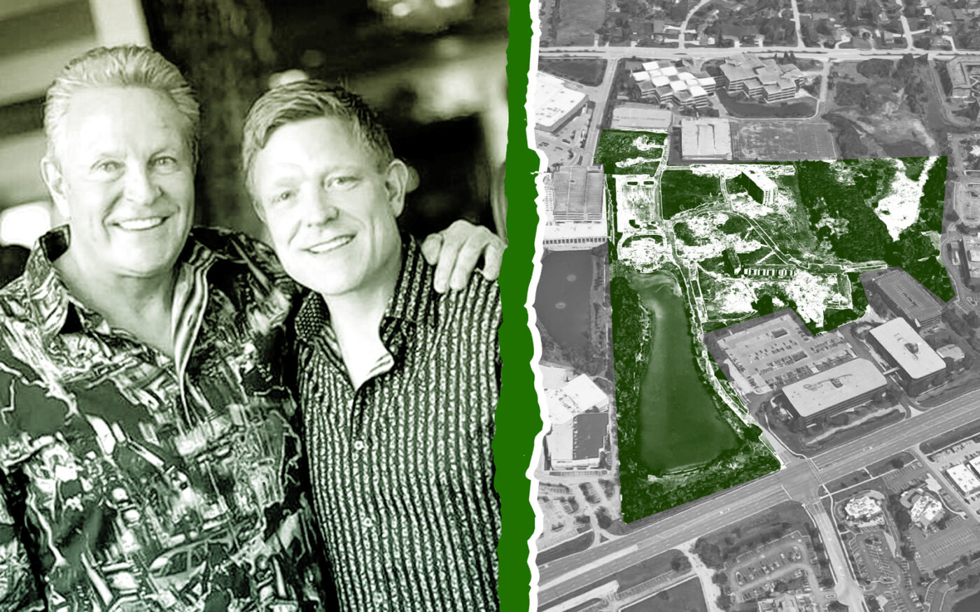 Hoffmann Alpha founder Fred Hoffmann and CEO Mark Hoffmann, and an aerial of 600 East Butterfield Road