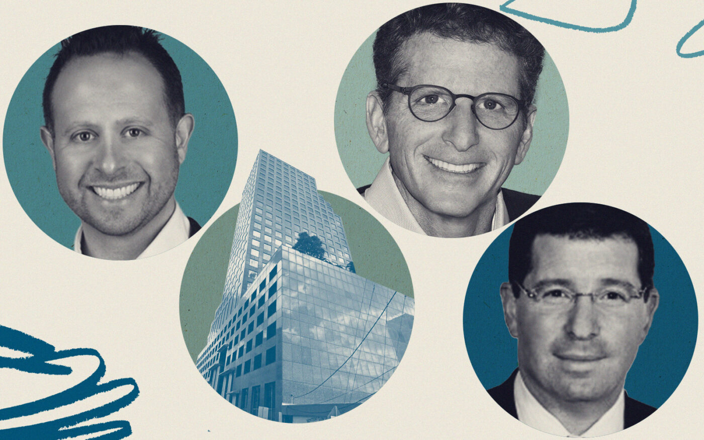 IP Capital’s Jason Isaacson and Gem Realty’s Barry Malkin and Michael Elrad with 110 Tower