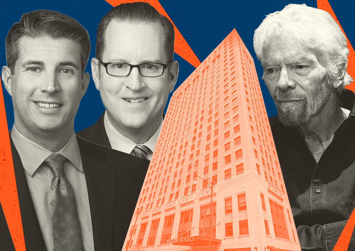 JLL's John Nugent and Adam McGaughy and Virgin's Sir Richard Branson with 203 North Wabash Avenue
