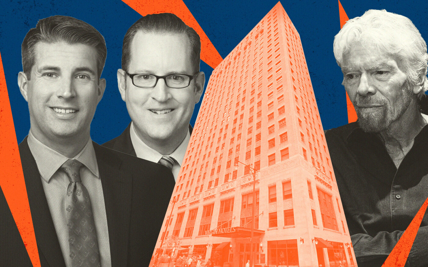 JLL's John Nugent and Adam McGaughy and Virgin's Sir Richard Branson with 203 North Wabash Avenue