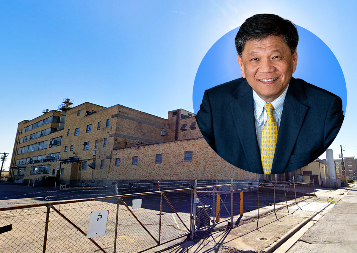 Lovett Commercial founder Frank Liu and the former Farmer Bros. coffee plant at 235 N Norwood Street in Houston