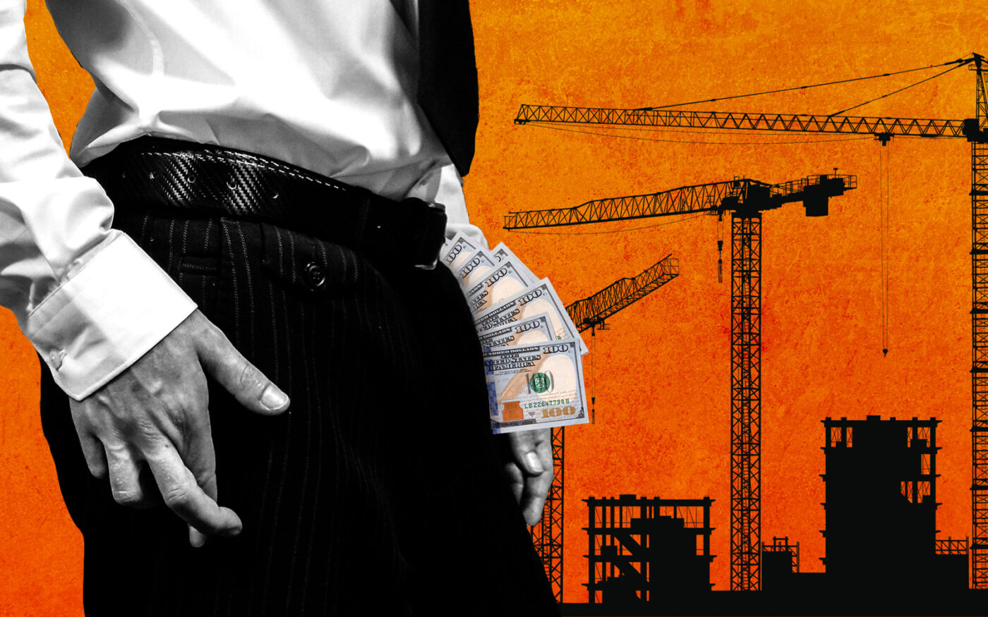 Businessman with construction silhouette