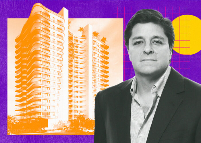 Alta Developers’ Raimundo Onetto with rendering of proposed 96-unit condominium