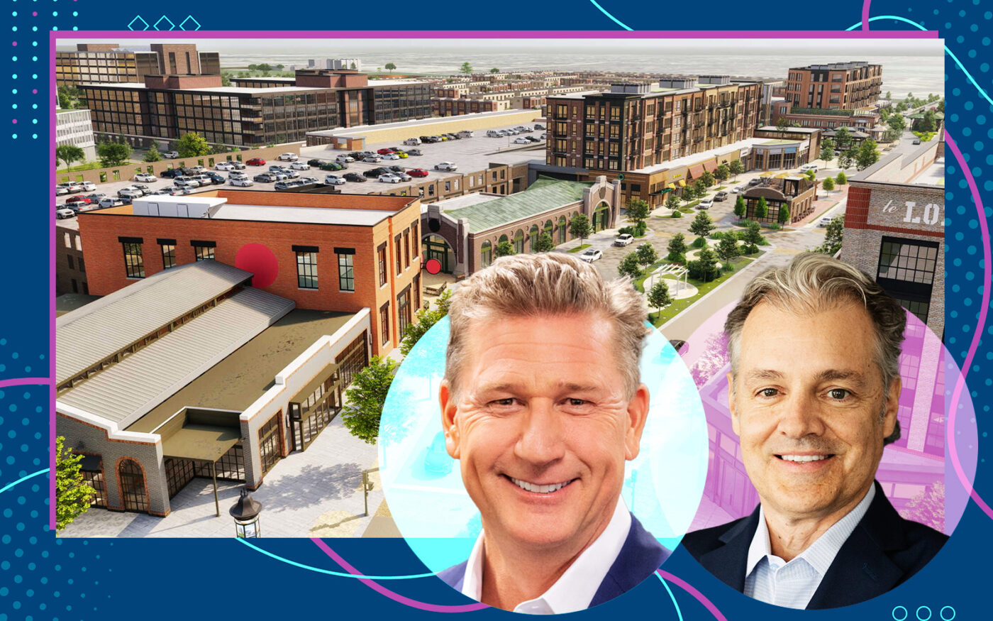 UrbanStreet co-founders Robert Burk and Robert Kuker with a rendering of The District at Veridian