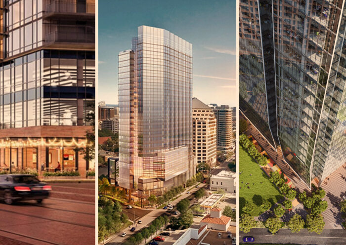 Renderings of 2702 McKinney Avenue, 2401 McKinney Tower and 23Springs (Granite Properties, Trammell Crow Company, Getty)