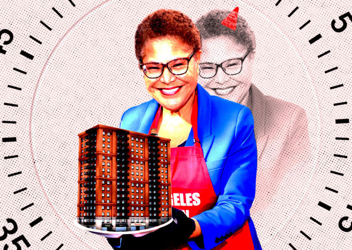 A photo illustration of Mayor of Los Angeles Karen Bass (Getty)