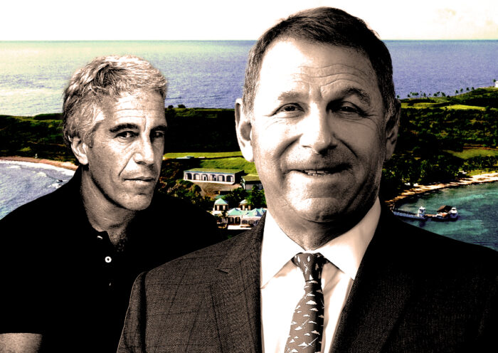 From left: Jeffrey Epstein, Stephen Deckoff and an aerial shot of Little Saint James (Getty, Bespoke Real Estate, SD Investments)
