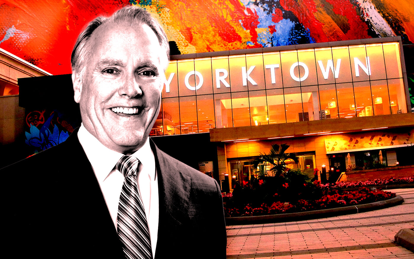 A photo illustration of Pacific Retail Capital Partners CEO Steve Plenge and Yorktown Center (Getty, Pacific Retail Capital Partners)