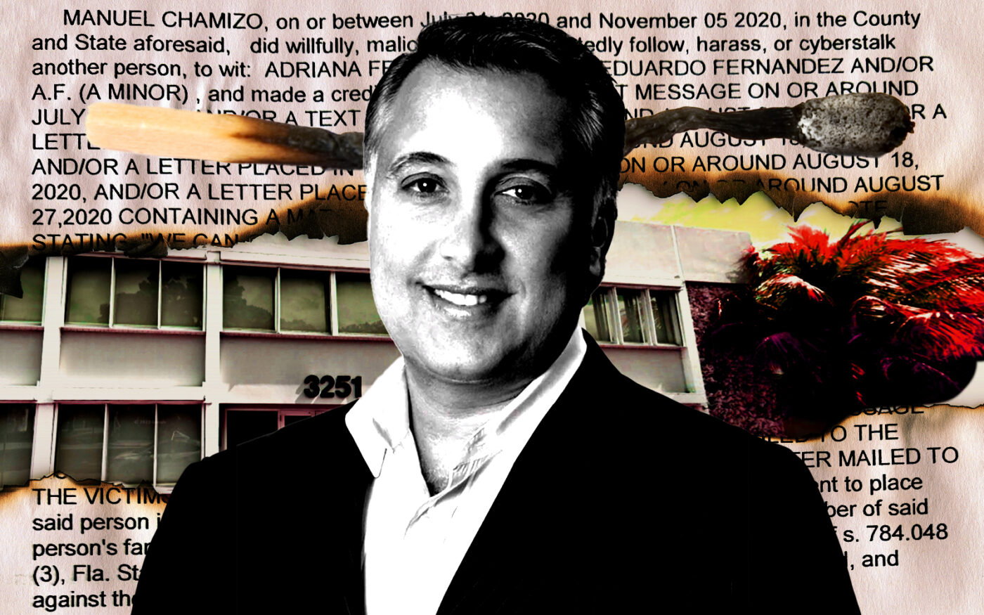 A photo illustration of One Sotheby’s International Realty's Manny Chamizo and the property at 3251 Ponce de Leon Boulevard in Coral Gables (Getty, Sotheby's International Realty, Google Maps)