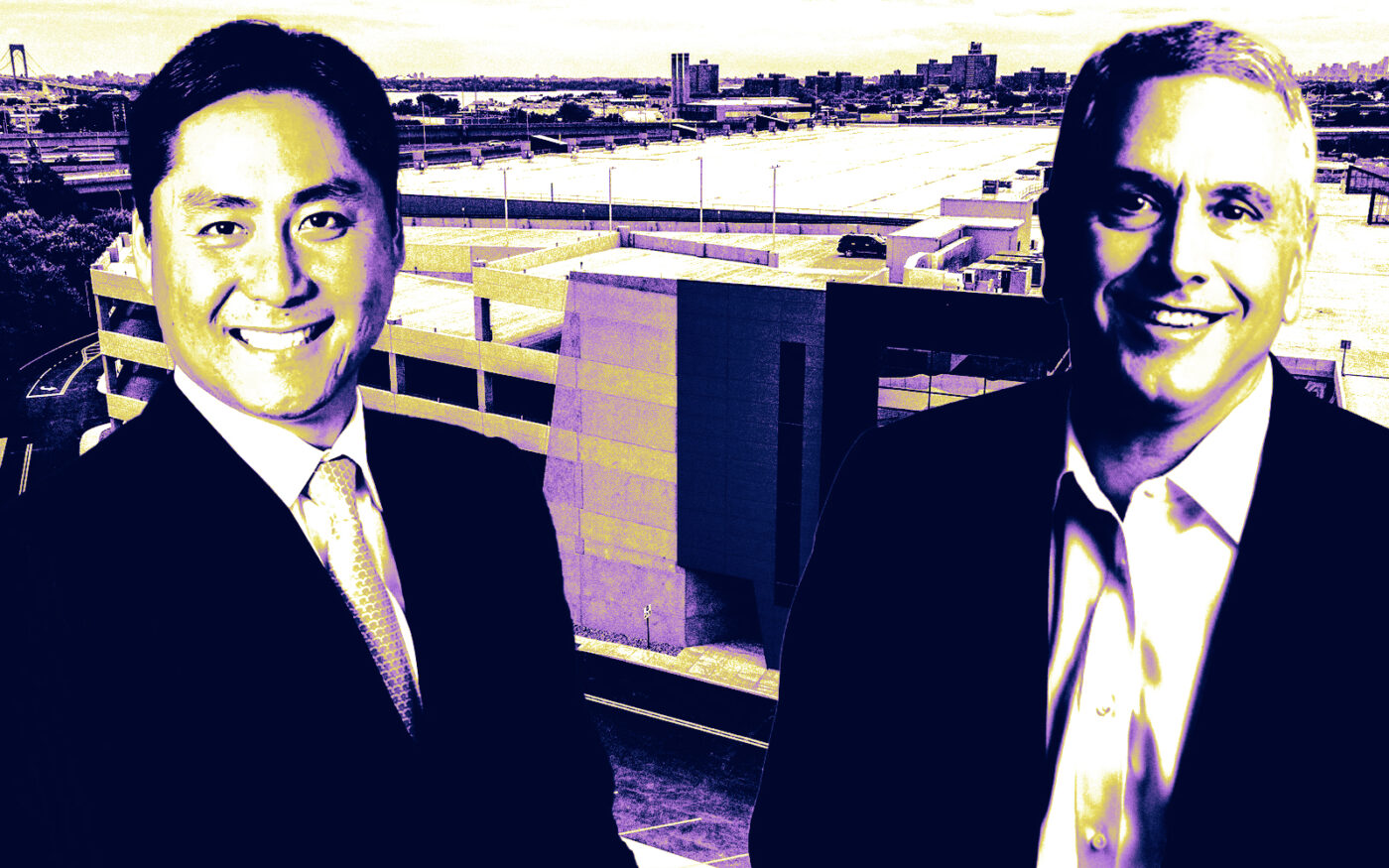 From left: Innovo Property Group CEO Andrew Chung and Affinius Capital CEO Len O’Donnell in front of 2505 Bruckner Boulevard in the Bronx (Getty, Innovo Property Group, Affinius Capital, 2505 Bruckner)