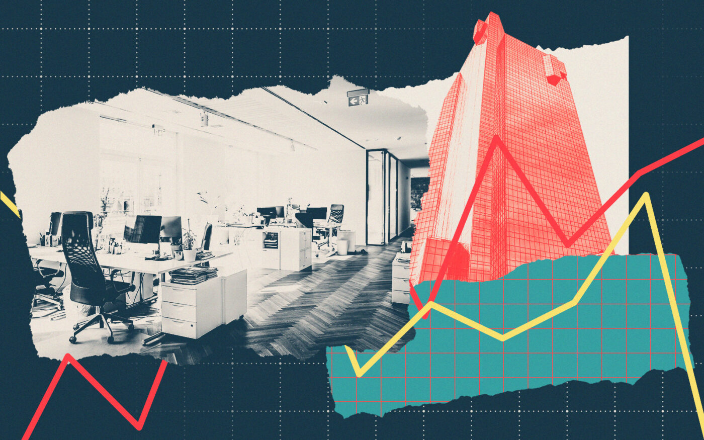 Vacant office; office exterior; graph lines