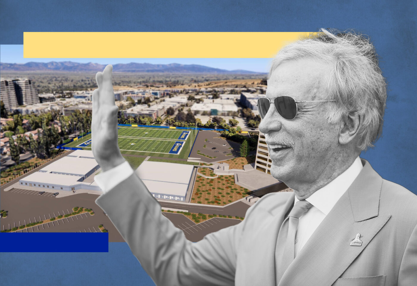 LA Rams owner Stan Kroenke; rendering of new training facility (Getty, Gensler)