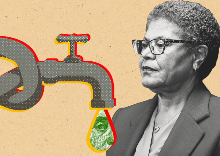 Mayor Karen Bass; knotted faucet dripping