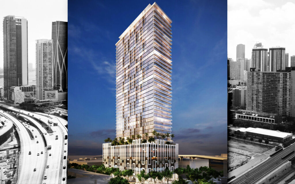 A photo illustration of the planned 43-story tower at 1018 North Miami Avenue in Wynwood (Kobi Karp Architects)