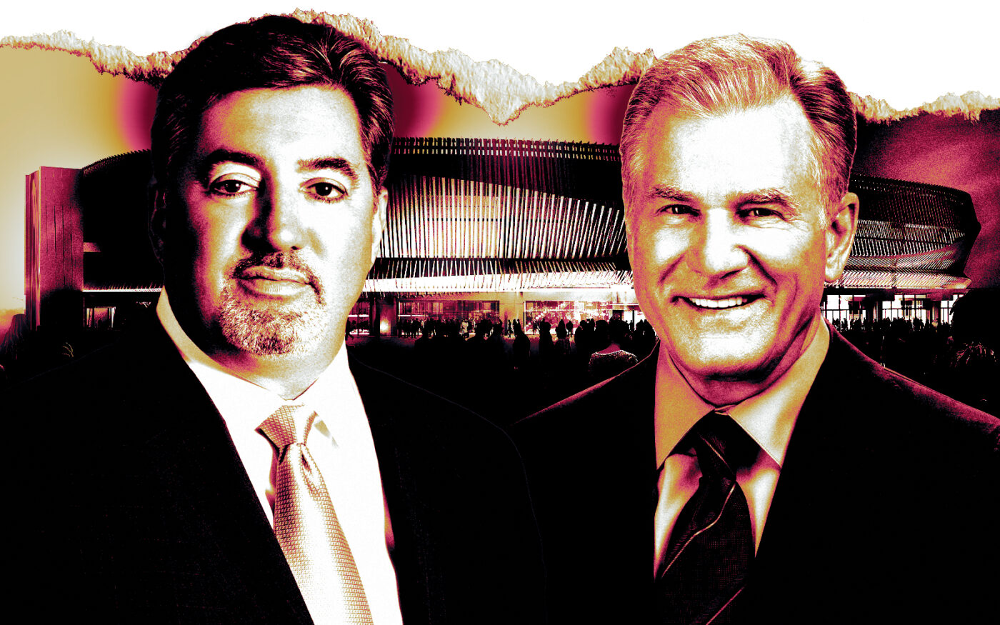 From left: Nick Mastroianni II, Las Vegas Sands CEO Rob Goldstein and the Nassau Coliseum (Getty, Las Vegas Sands)