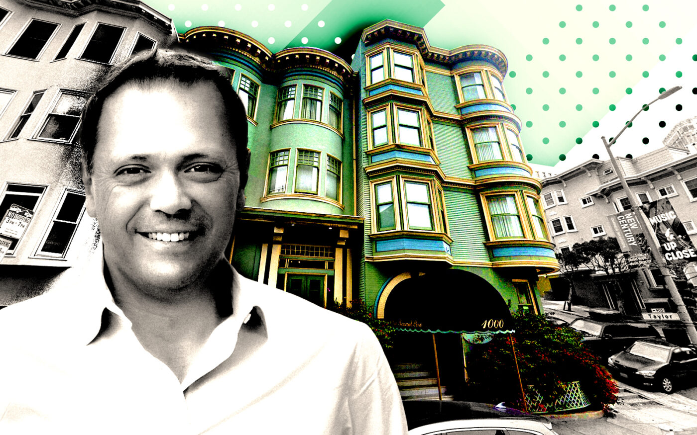 Maven Commercial managing partner Santino DeRose and the Nob Hill Inn at 1000 Pine Street in San Francisco (LinkedIn/Santino DeRose, Google Maps)