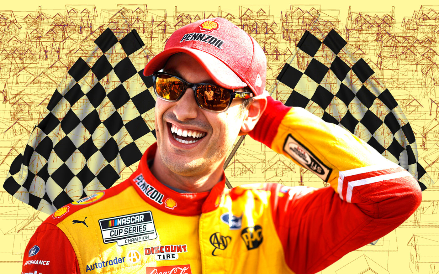 A photo illustration of NASCAR champion Joey Logano (Getty)