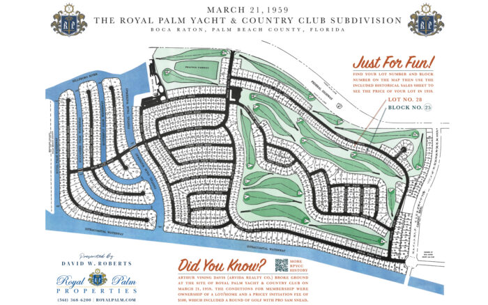 An old map illustrating the Royal Palm Yacht & Country Club premises
